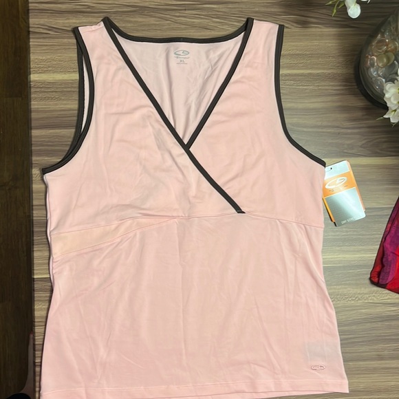 Champion Tops - Champion pink with brown trim tank top.